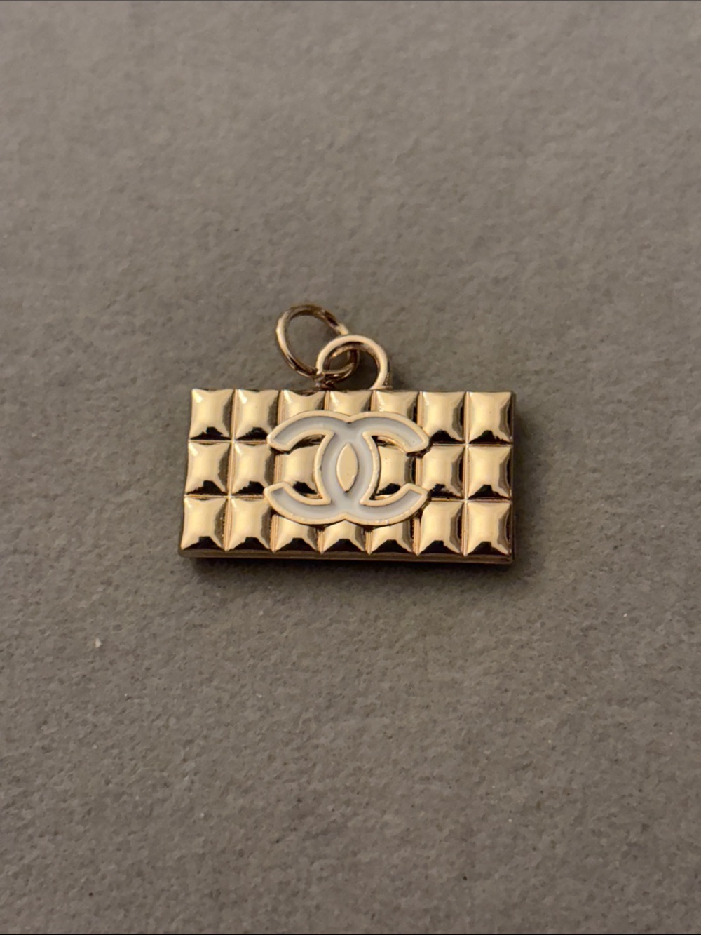 Gold Quilted Enamel Logo Mini Charm
